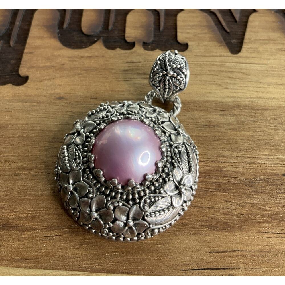 Sardis 925 Sterling Silver Pink Cabochon Ornate Pendant Turkish Style